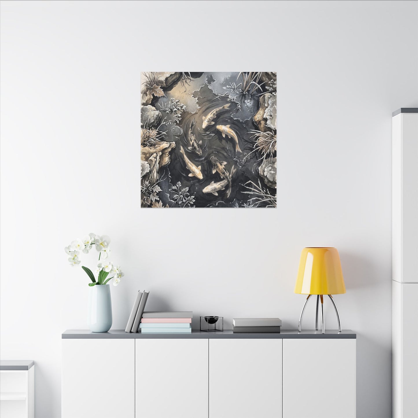 Koi Pond Canvas Art | Winter Japandi Japanese Pattern Art
