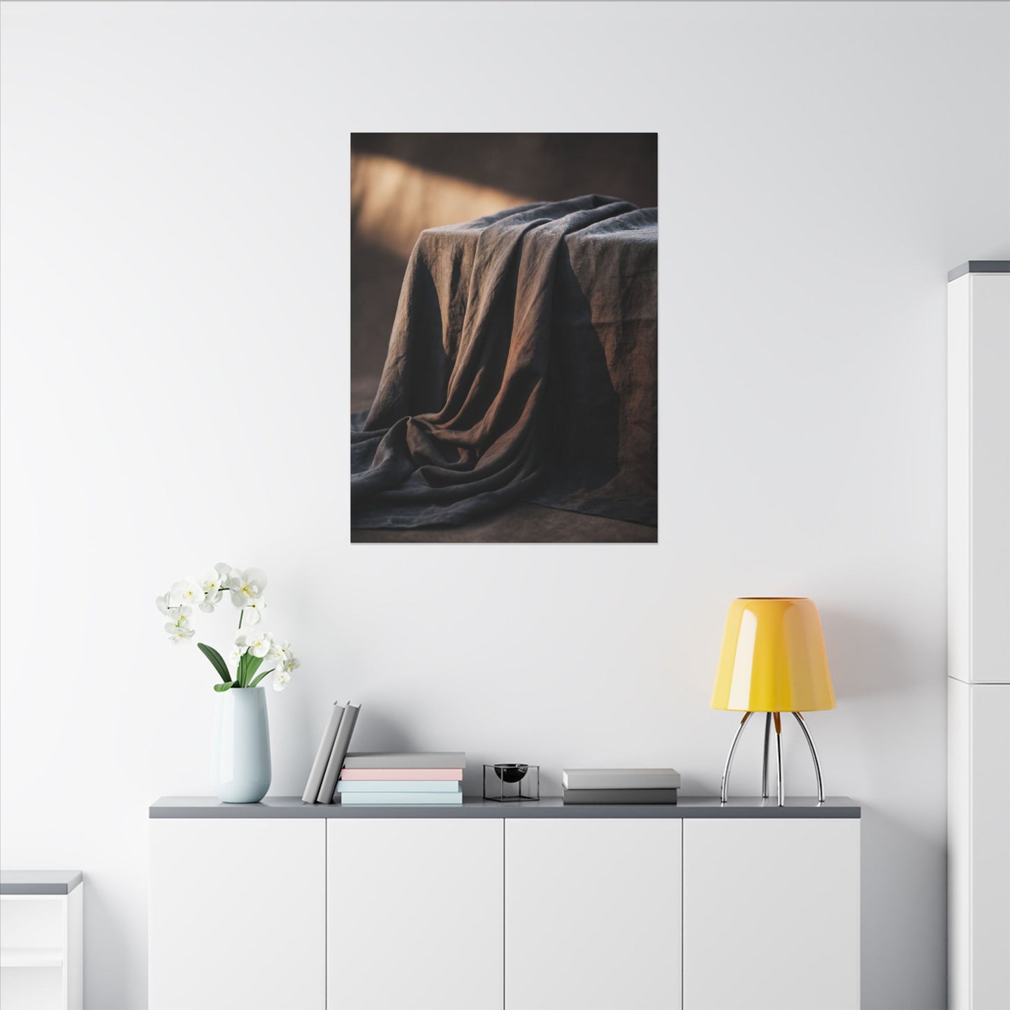 Silk Drape Canvas Art | Winter Dark Japandi Shadow Zen Art