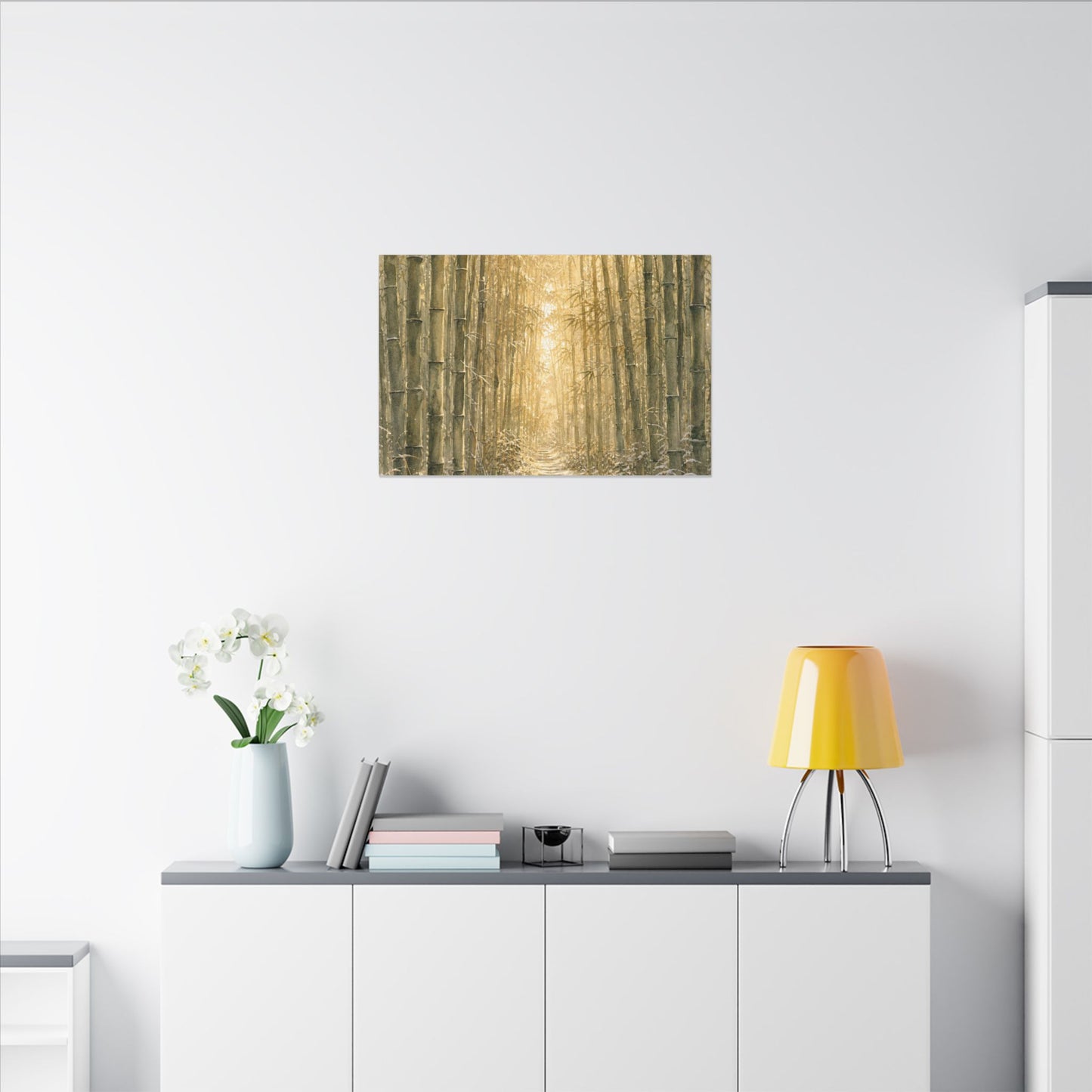 Bamboo Grove Winter Canvas Art | Japandi Elegant Design