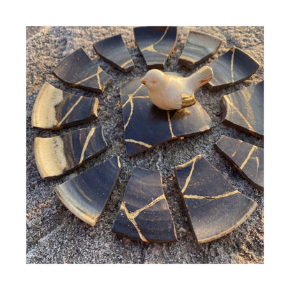 Kintsugi Broken Pottery in Golden Hour | Gold Repair Wall Art Print