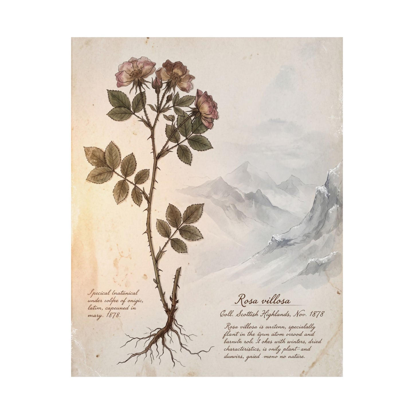 Winter Mountain Mist Herbarium Wall Art Print | Rustic Decor