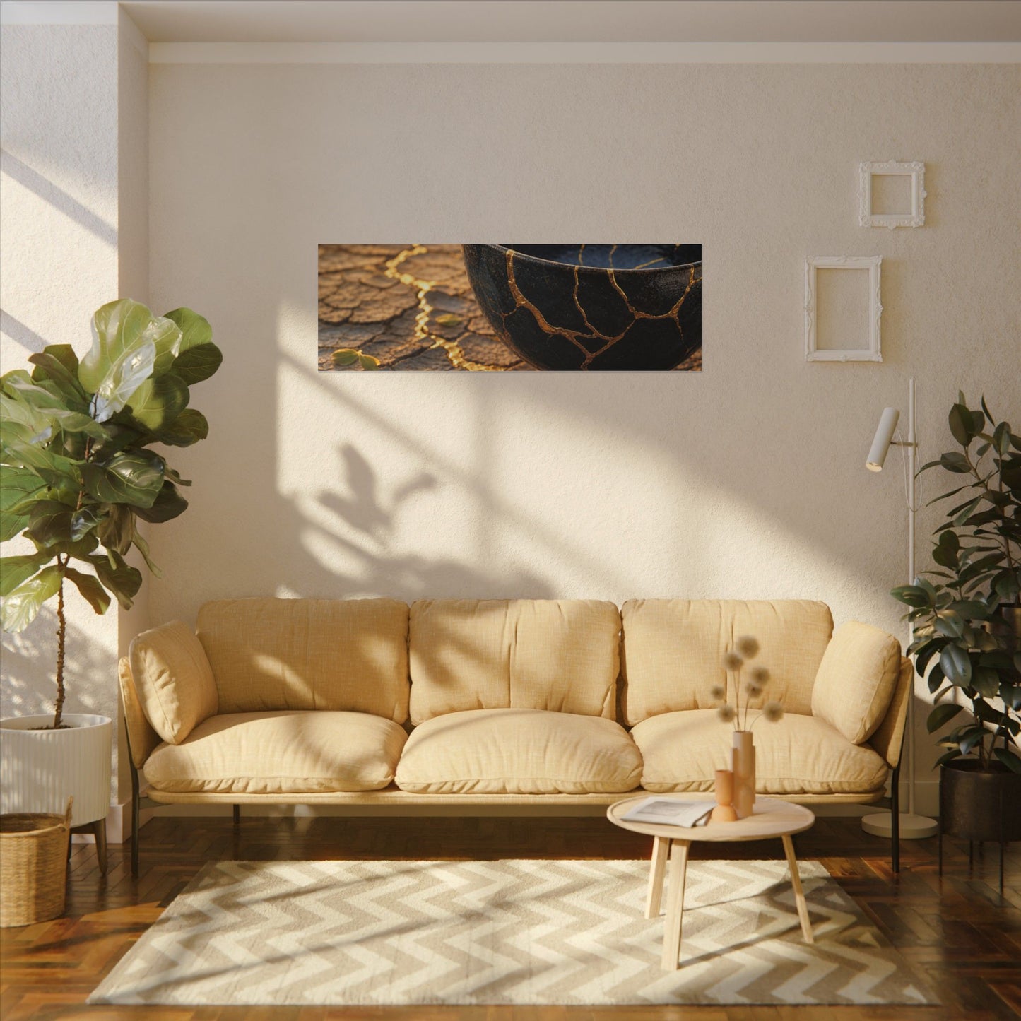 Golden Hour Cracked Earth Canvas Art - Kintsugi Fukinsei