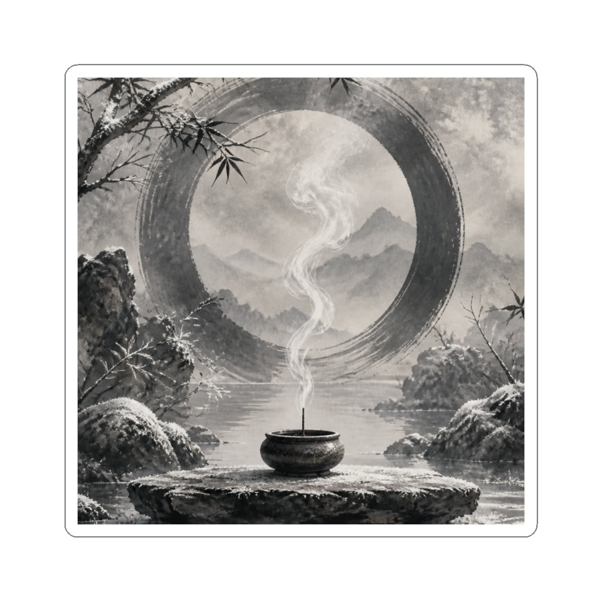 Seijaku Incense Smoke Sticker - Zen Sumi E