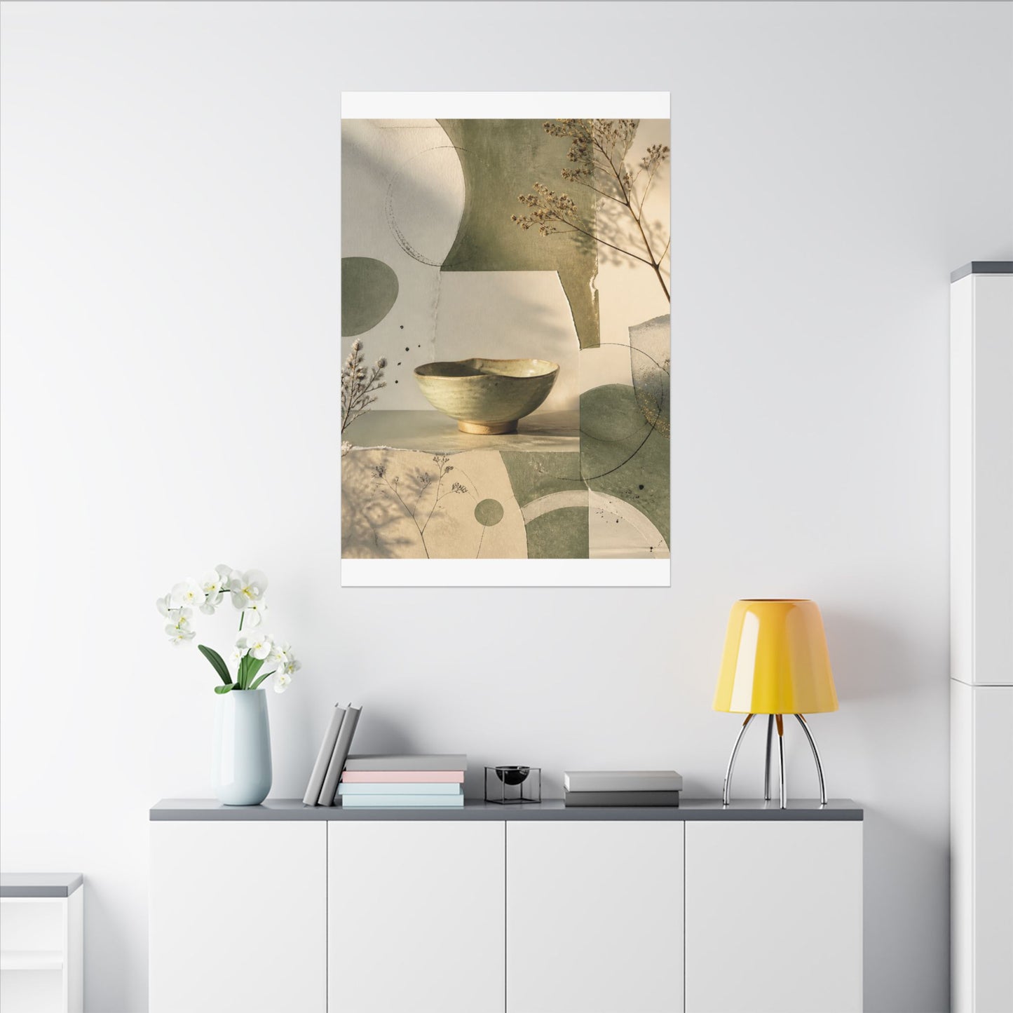 Warm Ceramic Bowl Canvas Art - Minimal Line Japandi