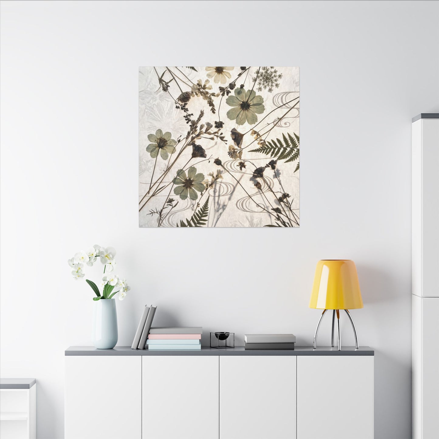 Japandi Dried Flowers in Golden Hour | Japanese Pattern Canvas Art