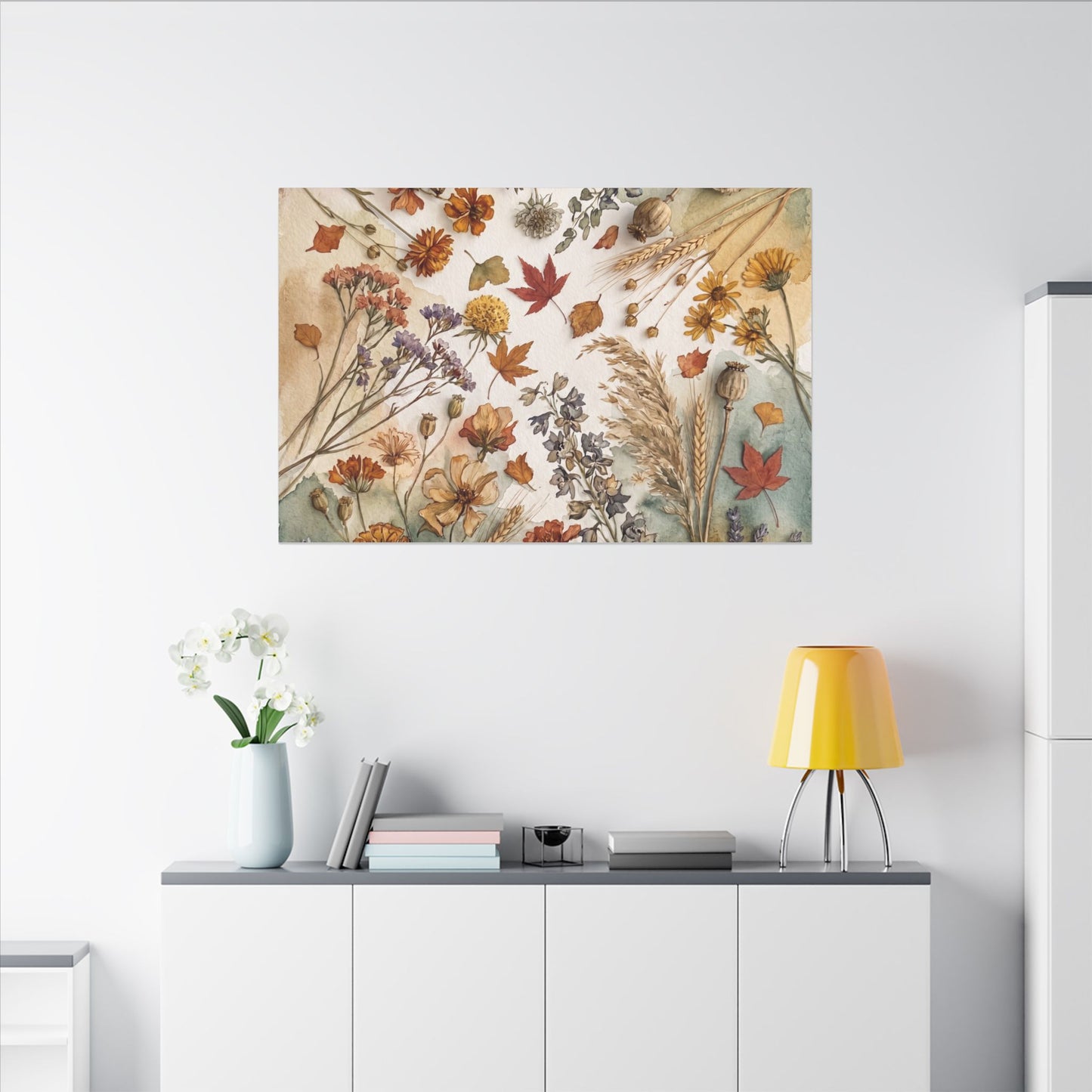 Dried Flowers Canvas Art | Autumn Japandi Watercolor Art