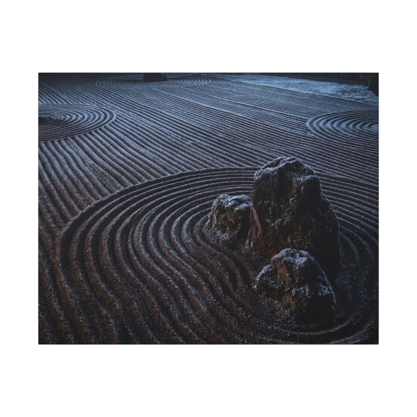 Moonlight Rock Garden Canvas Art - Dark Japandi Seijaku