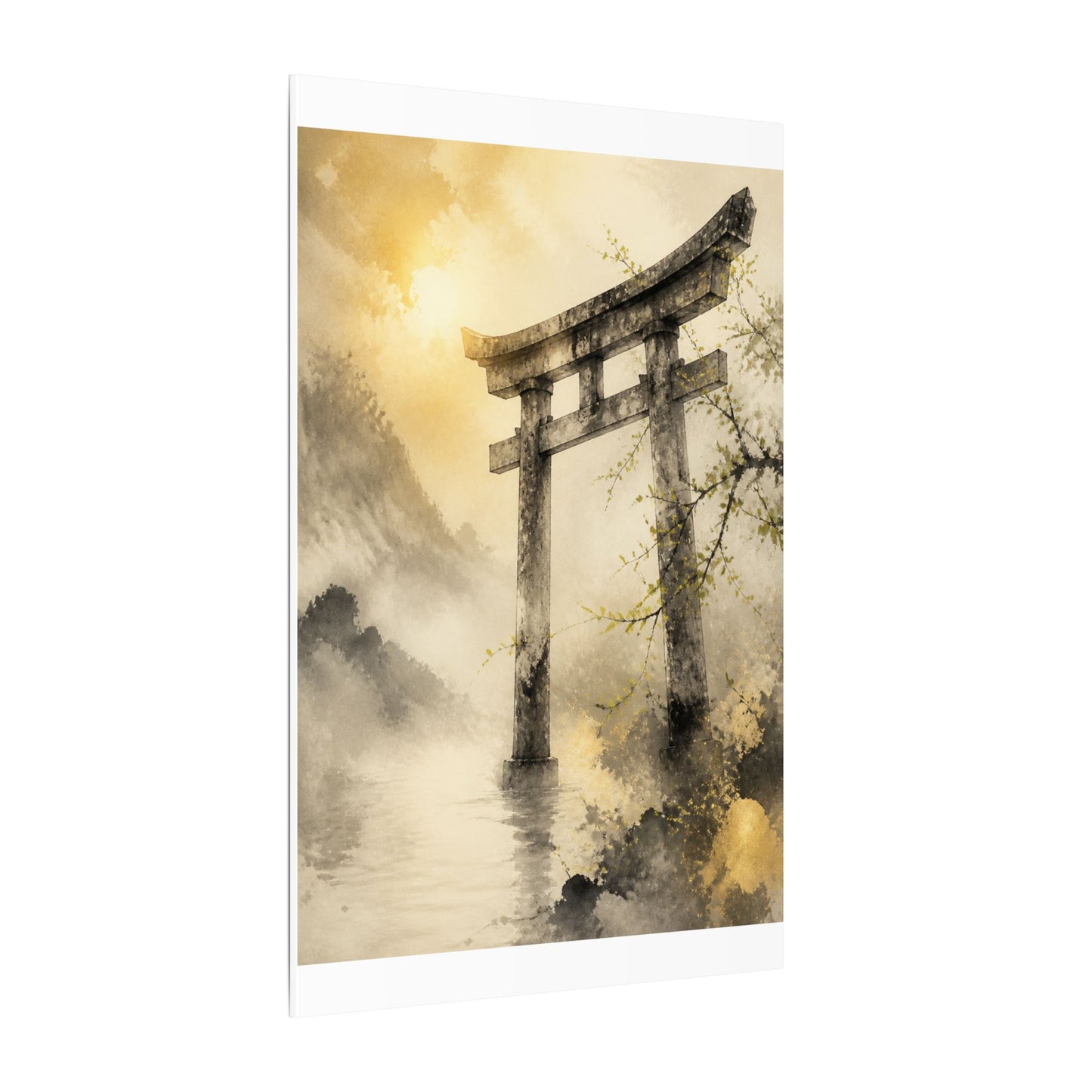 Spring Torii Gate Sumi E Canvas Art | Tranquil Decor