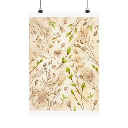 Spring Dried Flowers Watercolor Wall Art Print | Elegant Decor