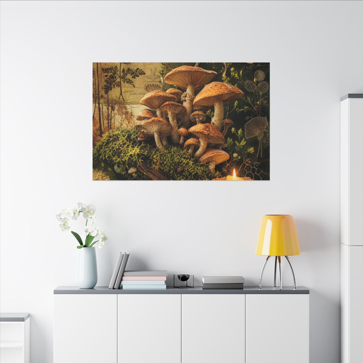 Spring Wild Mushrooms Herbarium Canvas Art | Earthy Decor