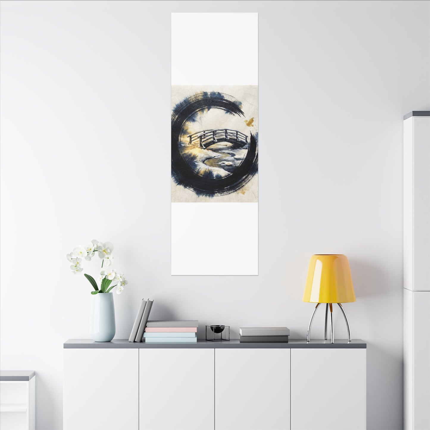 Winter Wooden Bridge Enso Canvas Art | Serene Decor