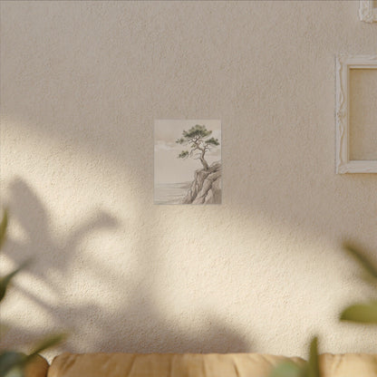 Japandi Pine Tree in Dappled | Minimal Line Canvas Art