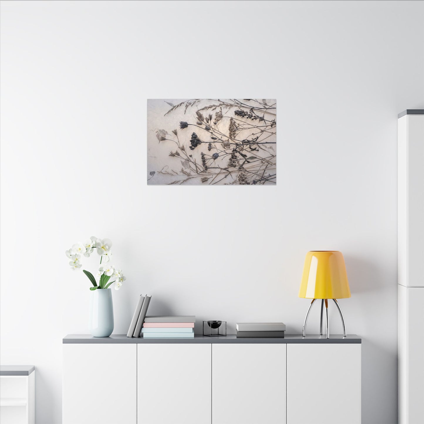 Elegant Dried Flowers Canvas Art - Japanese Pattern Japandi