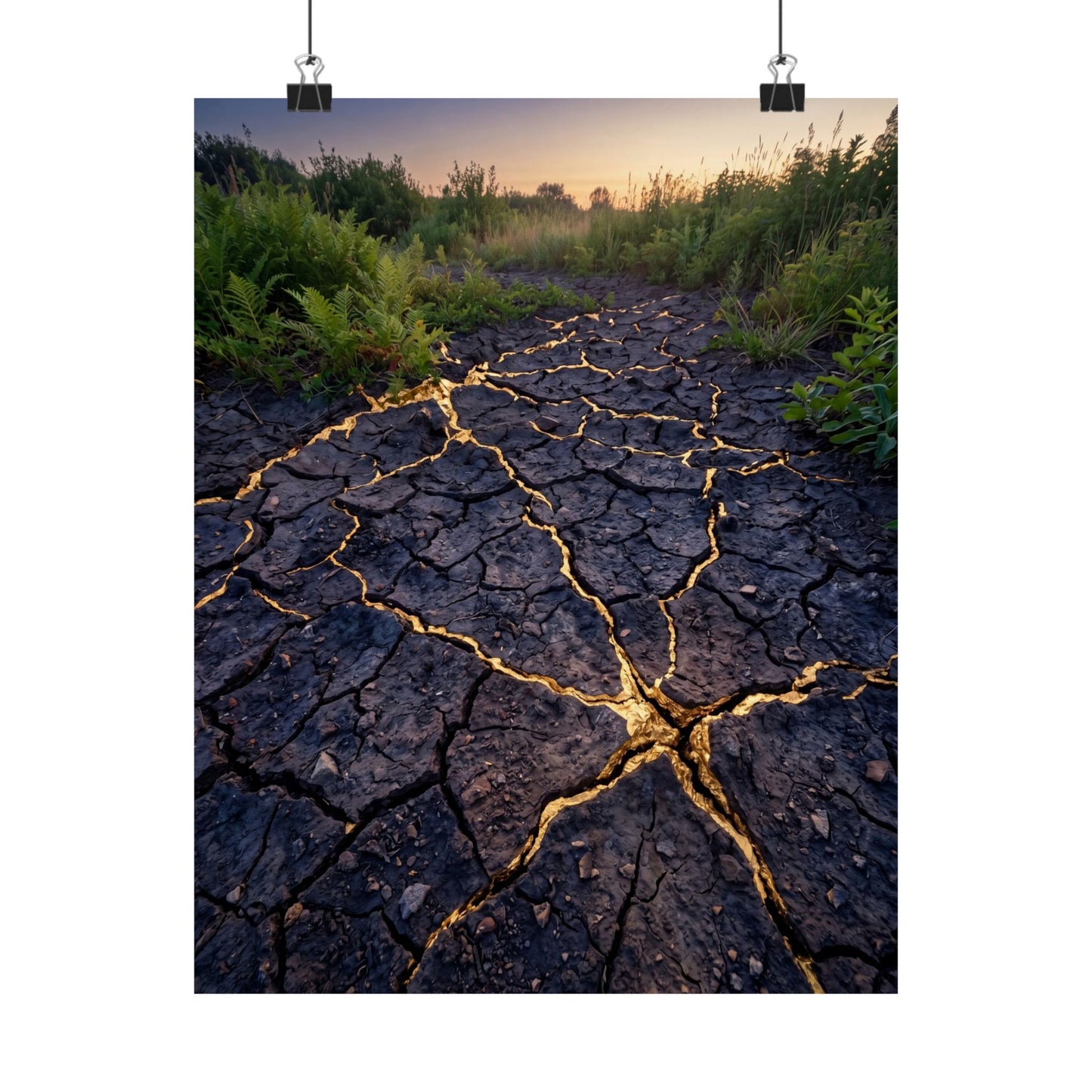 Cracked Earth Crackle Gold Wall Art Print | Beautiful Kintsugi Art