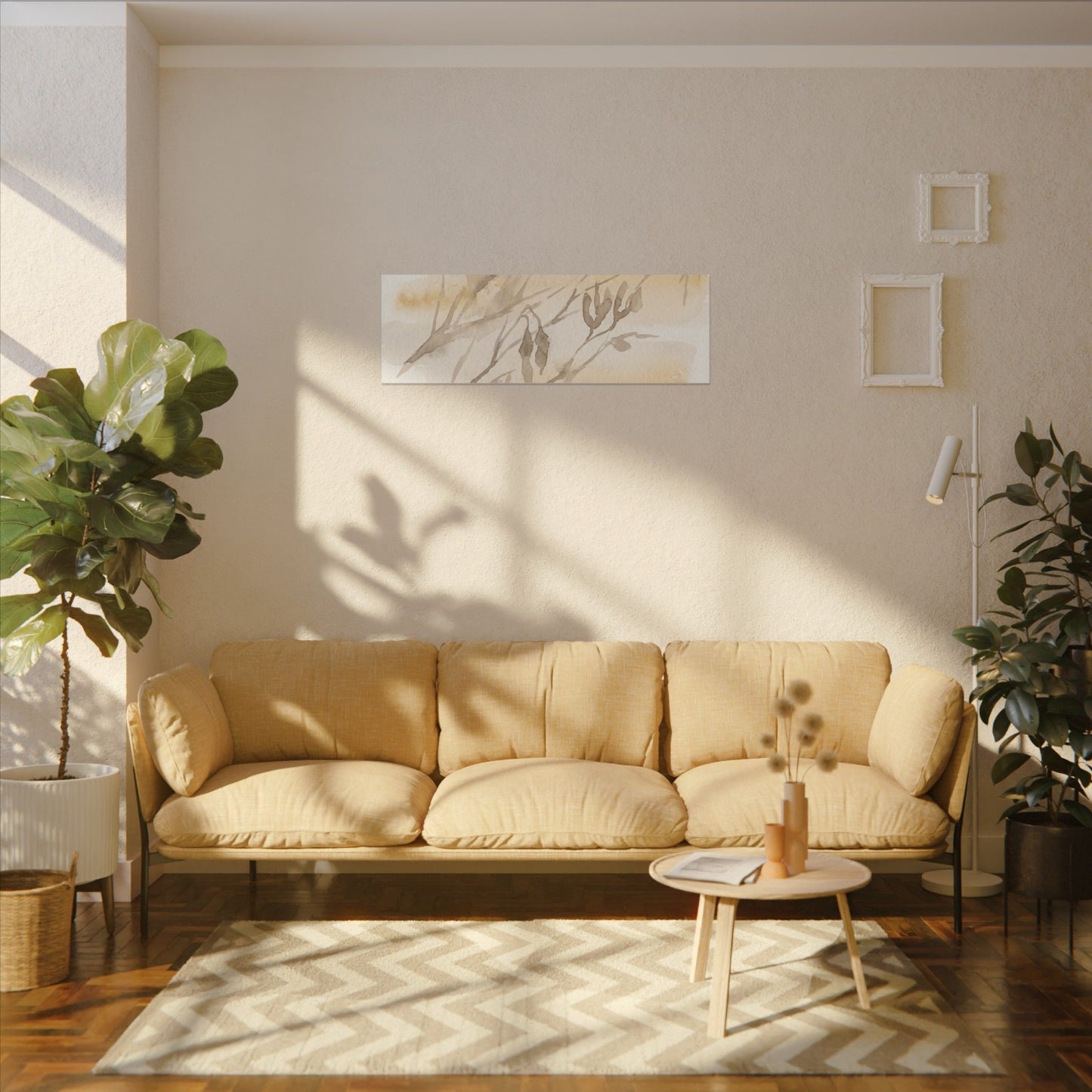 Shadow Play Winter Canvas Art | Japandi Warm Design