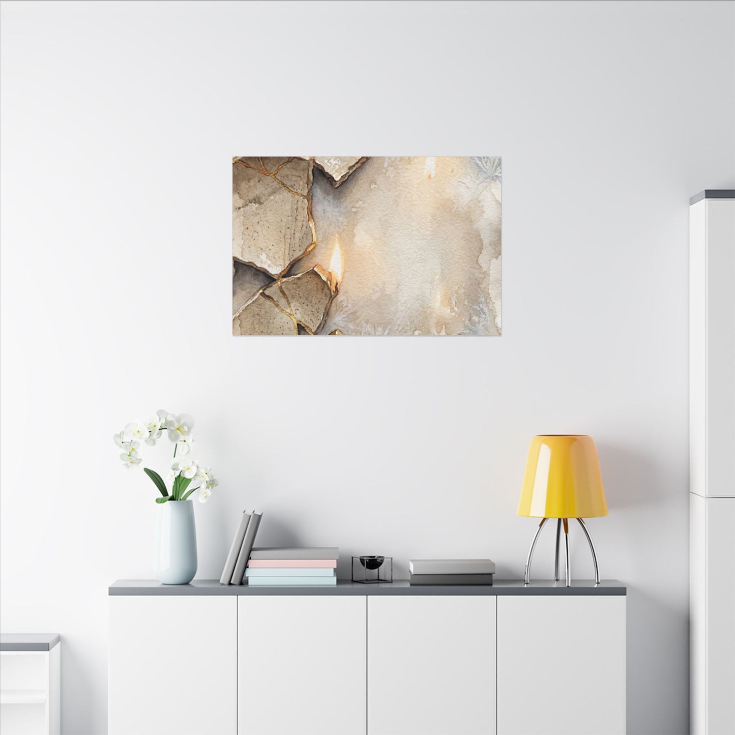 Broken Pottery Winter Canvas Art | Japandi Warm Design