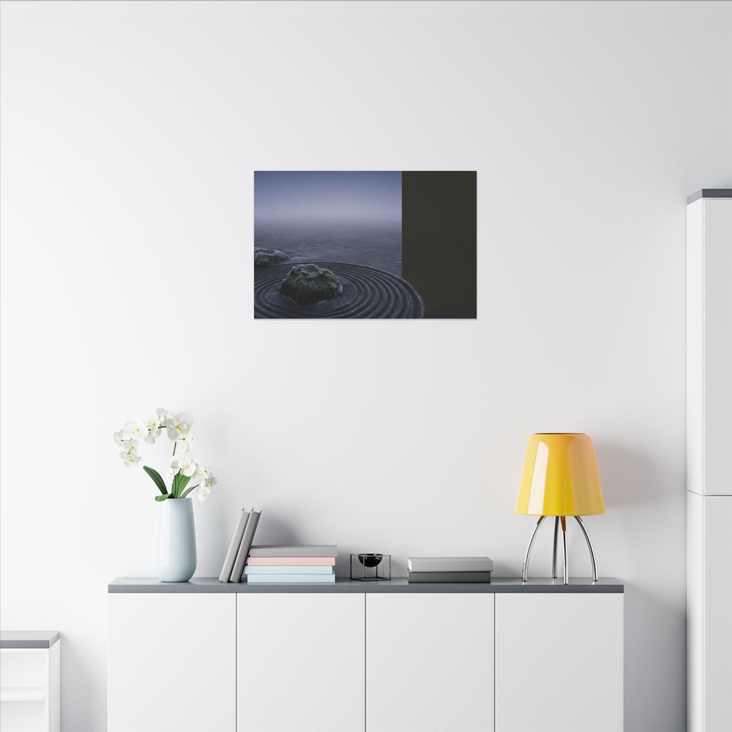 Ma Rock Garden Canvas Art - Dark Japandi Moody Minimal