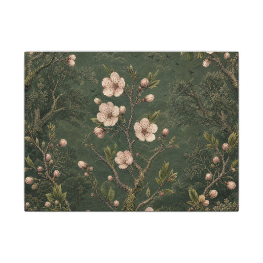 Cottagecore Cherry Blossom in Overcast | Vintage Botanical Canvas Art