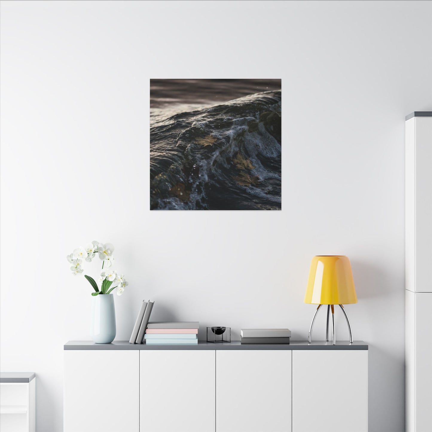 Dark Japandi Ocean Wave in Dawn | Moody Minimal Canvas Art