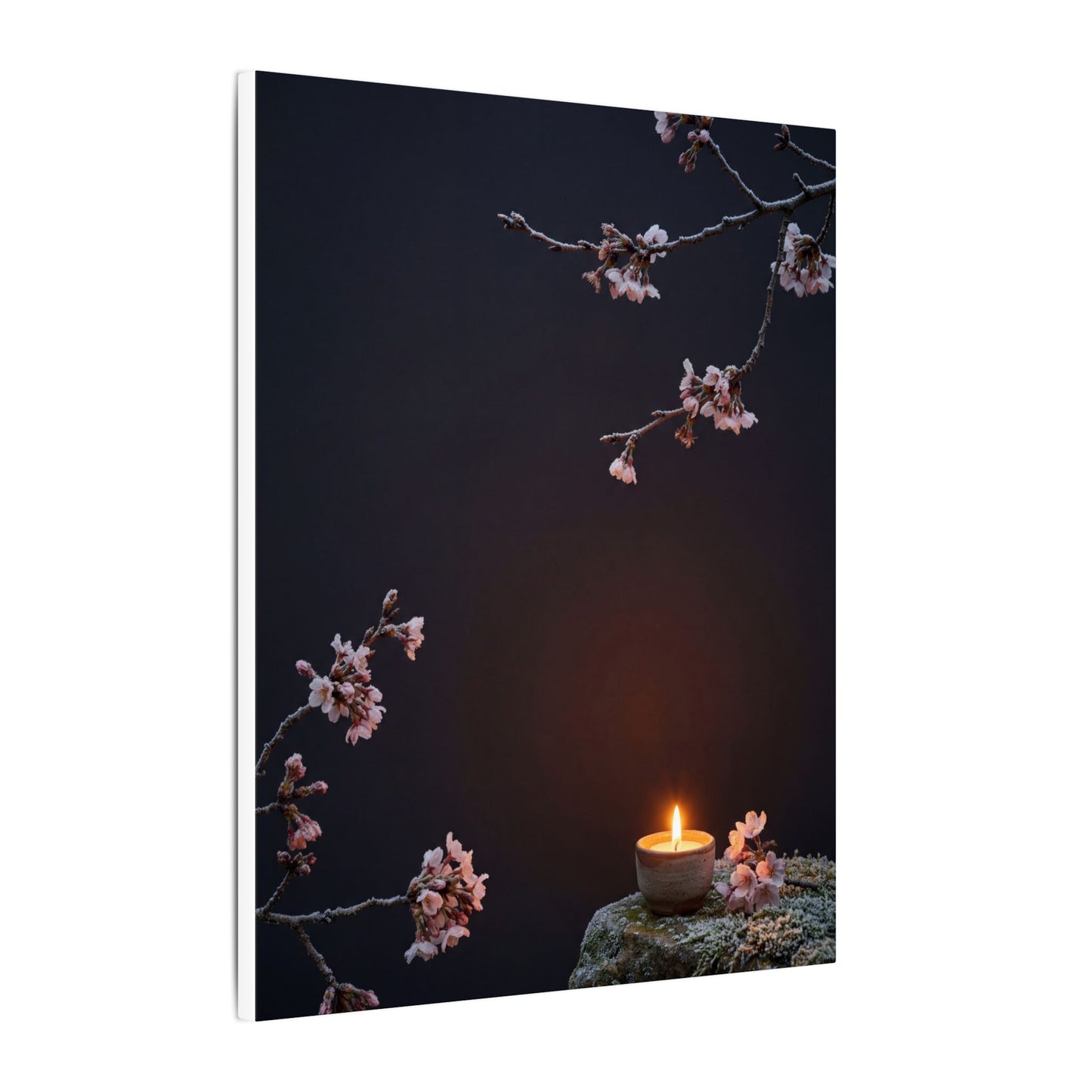 Dark Japandi Cherry Blossom in Candlelight | Moody Minimal Canvas Art