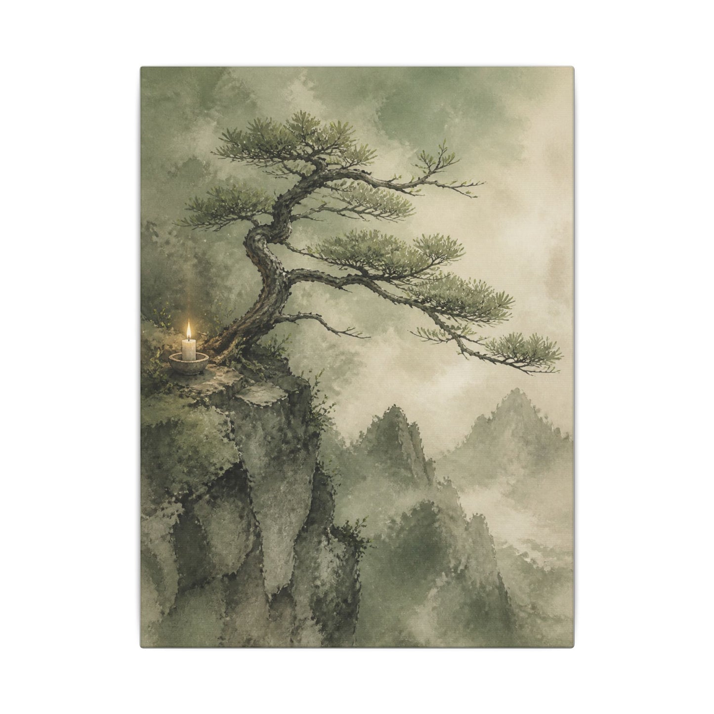 Candlelight Pine Tree Canvas Art - Japandi Kanso