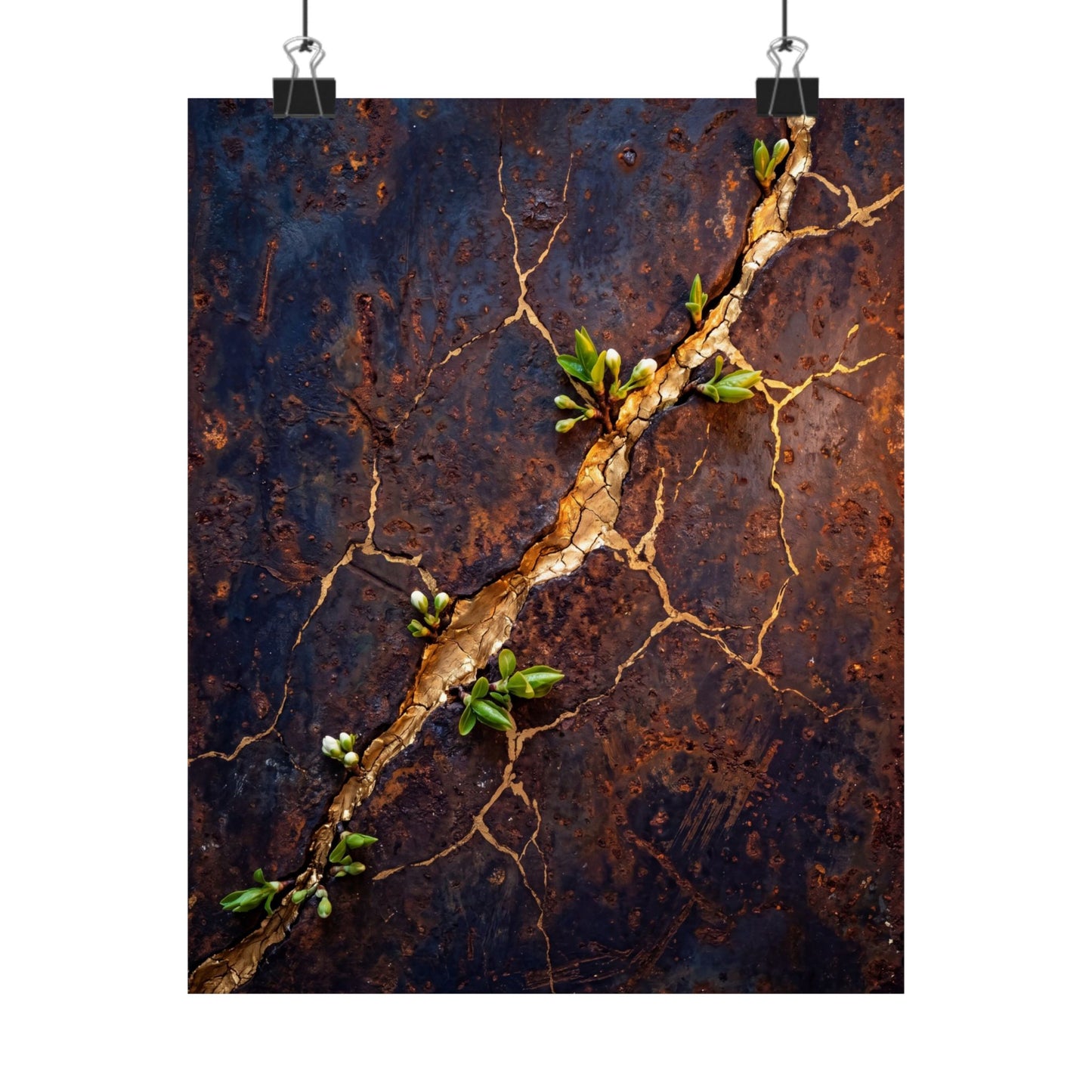 Shibui Rust Patina Wall Art Print - Kintsugi Gold Vein