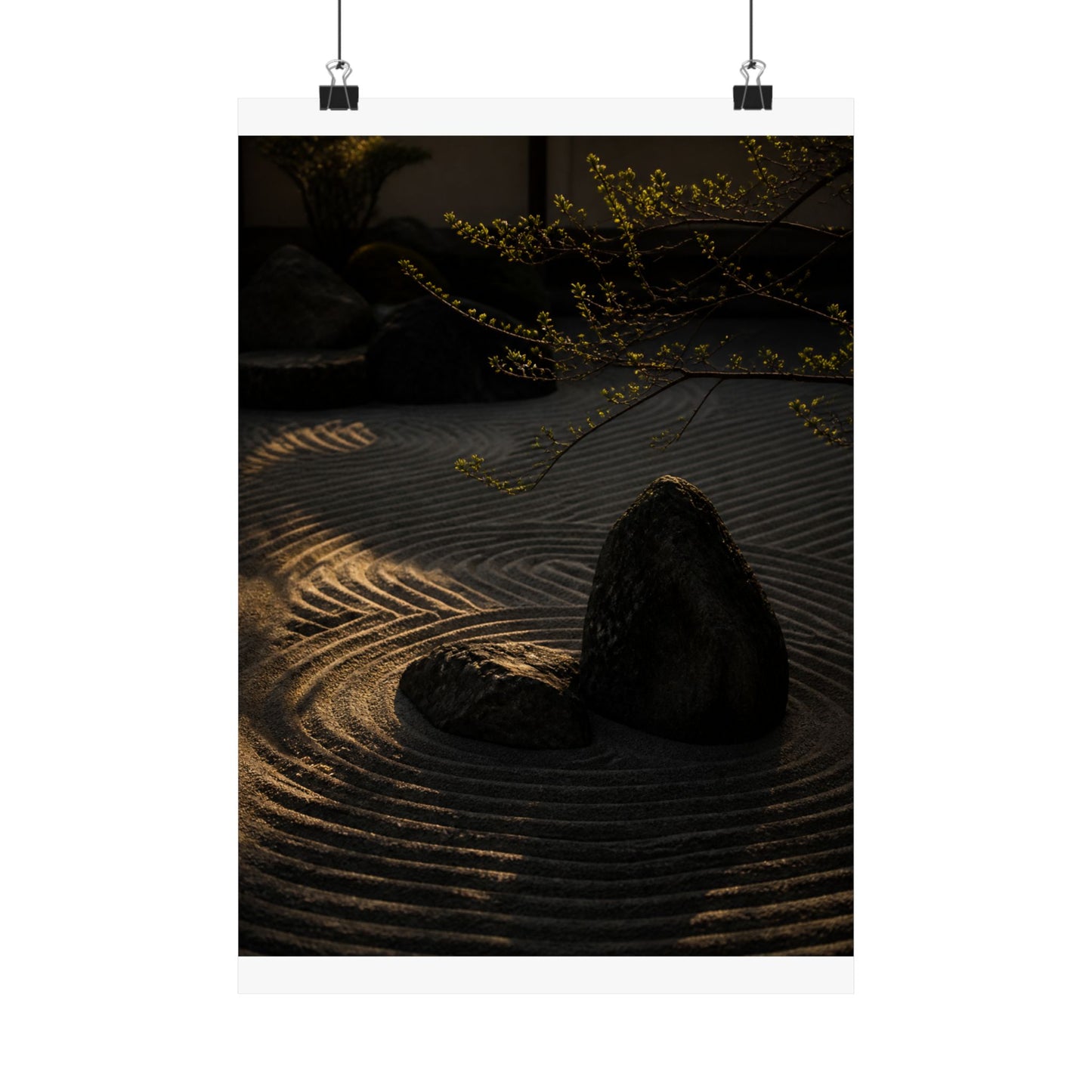 Golden Hour Rock Garden Wall Art Print - Dark Japandi Ma