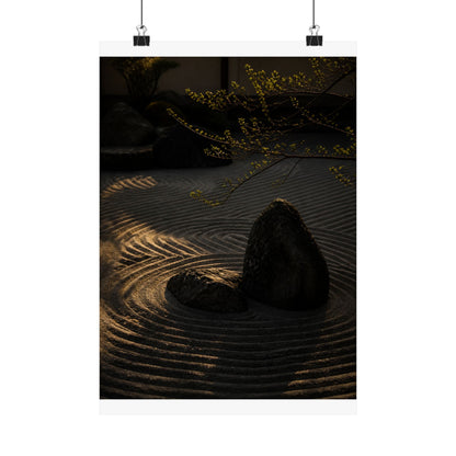 Golden Hour Rock Garden Wall Art Print - Dark Japandi Ma