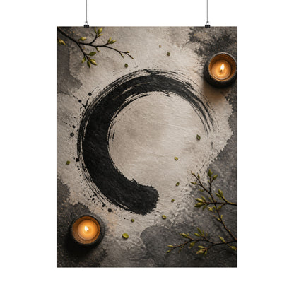 Peaceful Ink Brushstroke Wall Art Print - Enso Zen