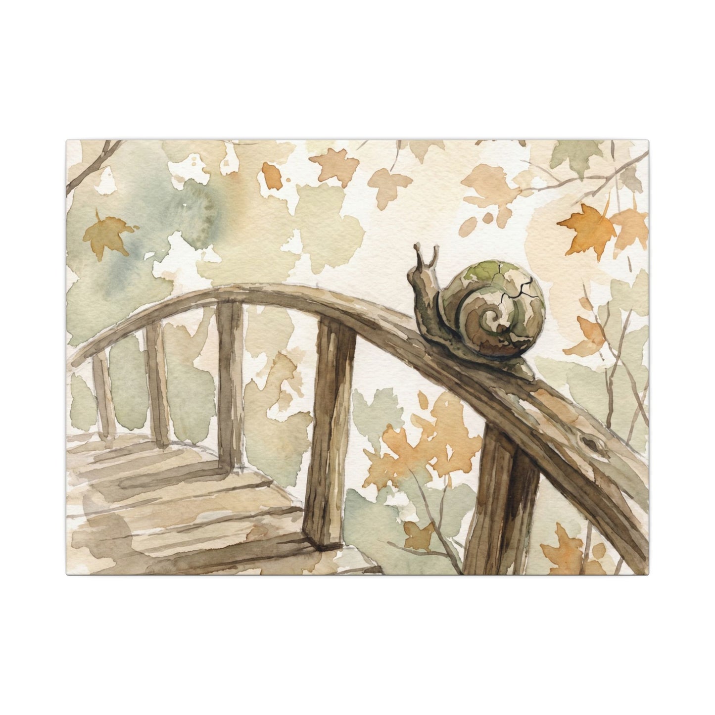 Wooden Bridge Canvas Art | Autumn Japandi Watercolor Art