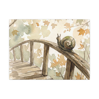 Wooden Bridge Canvas Art | Autumn Japandi Watercolor Art