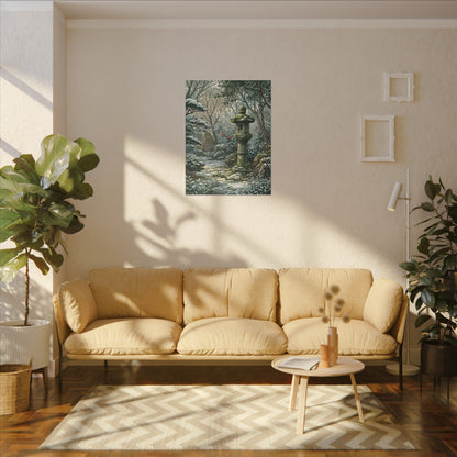 Stone Lantern Winter Canvas Art | Japandi Warm Design