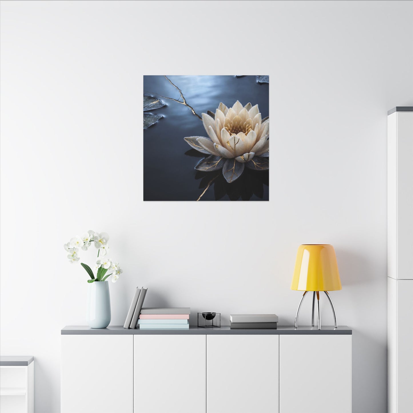Beautiful Lotus Flower Canvas Art - Gold Vein Kintsugi