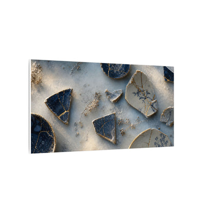 Broken Pottery Canvas Art | Winter Kintsugi Gold Vein Art