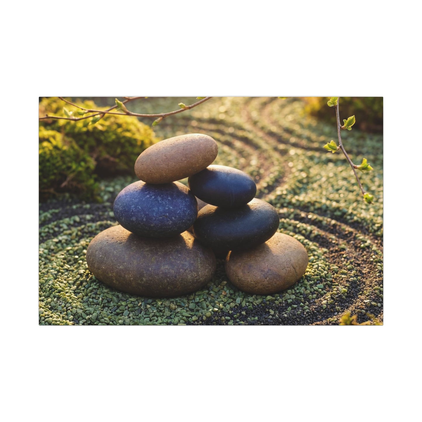 Zen River Stones in Golden Hour | Karesansui Canvas Art