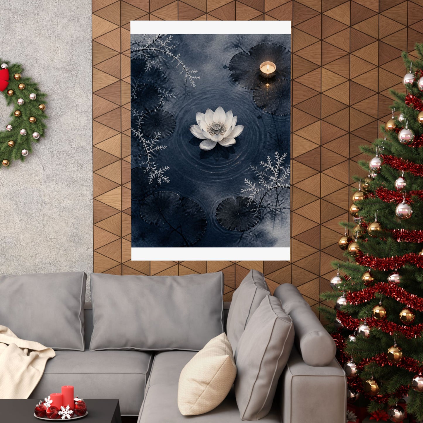Lotus Flower Wall Art Print | Winter Zen Sumi E Art
