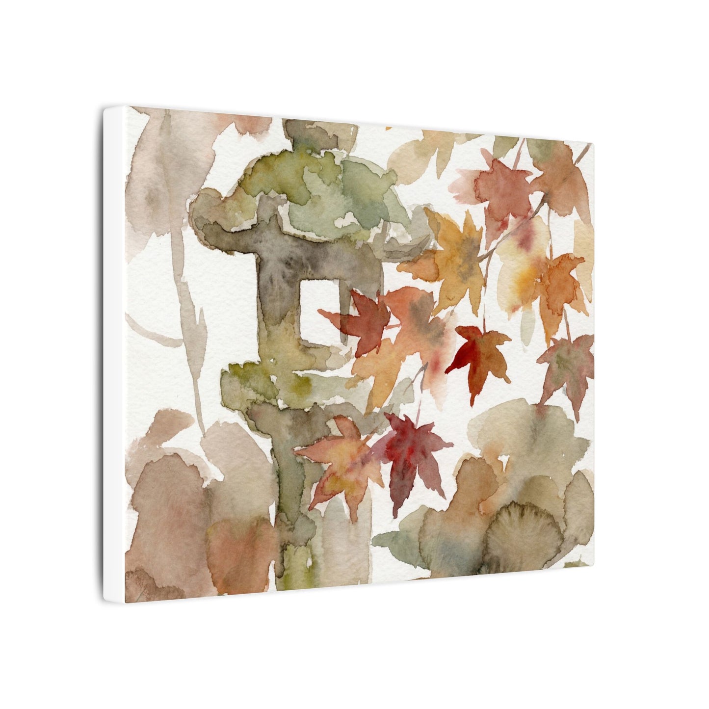Stone Lantern Watercolor Canvas Art | Earthy Japandi Art