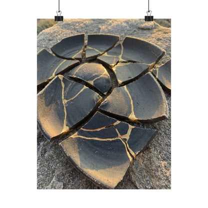 Broken Pottery Wall Art Print | Winter Kintsugi Gold Vein Art Art Print