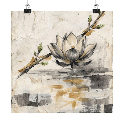 Seijaku Lotus Flower Wall Art Print - Japandi Texture