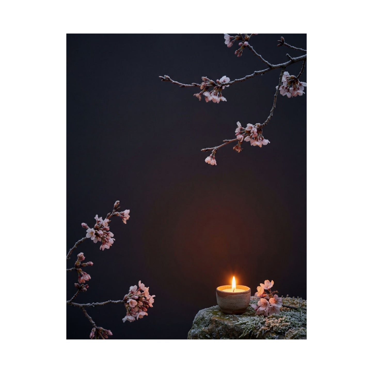 Cherry Blossom Wall Art Print | Winter Dark Japandi Moody Minimal Art