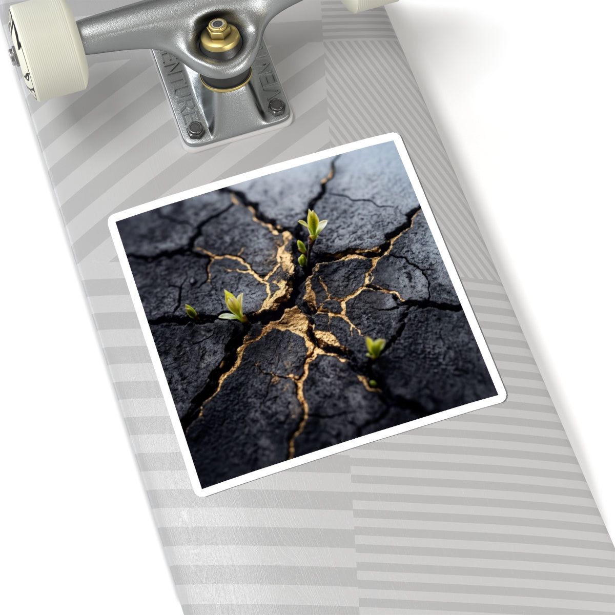 Dark Japandi Cracked Earth in Dawn | Charcoal Ink Sticker