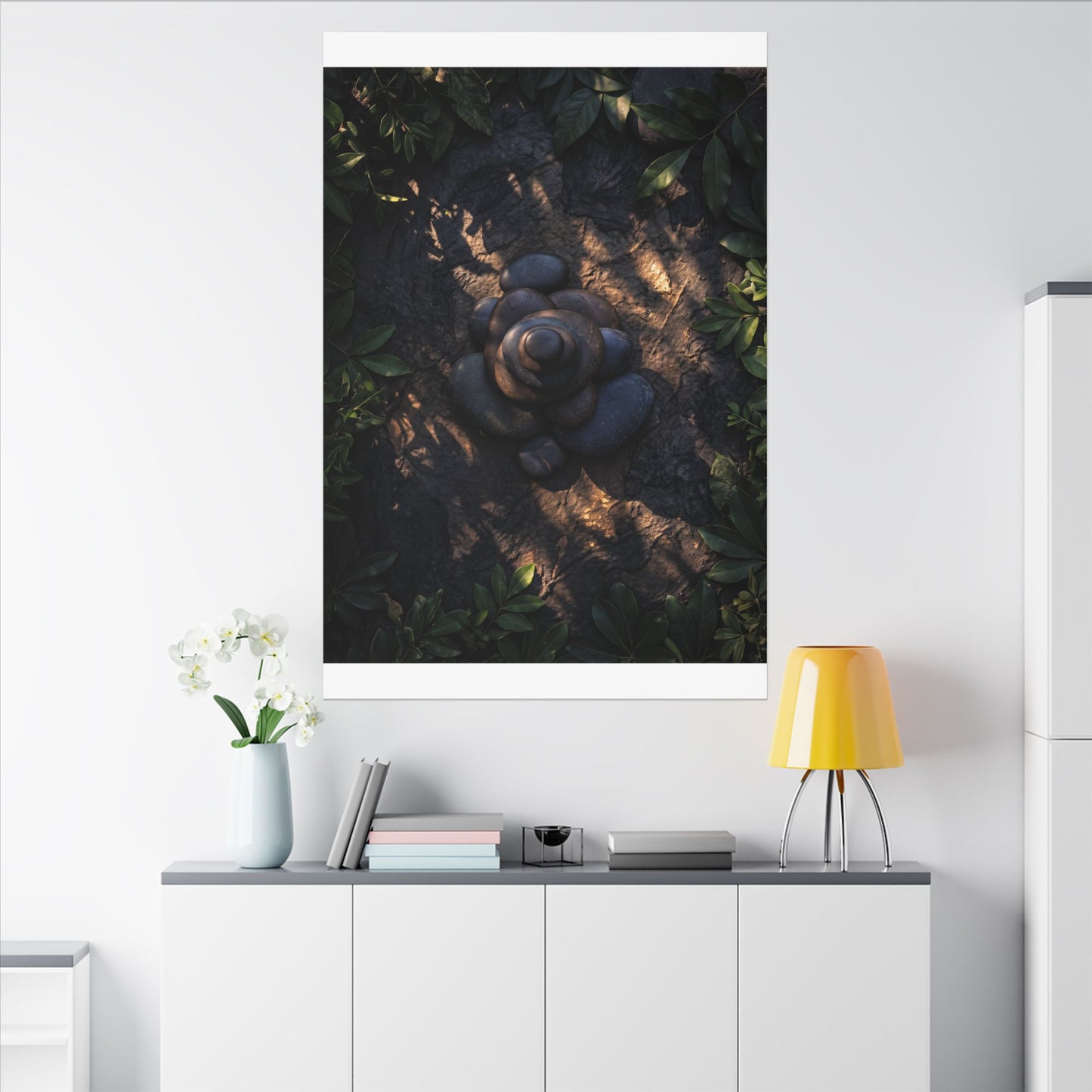 Ma River Stones Canvas Art - Dark Japandi Dark Texture