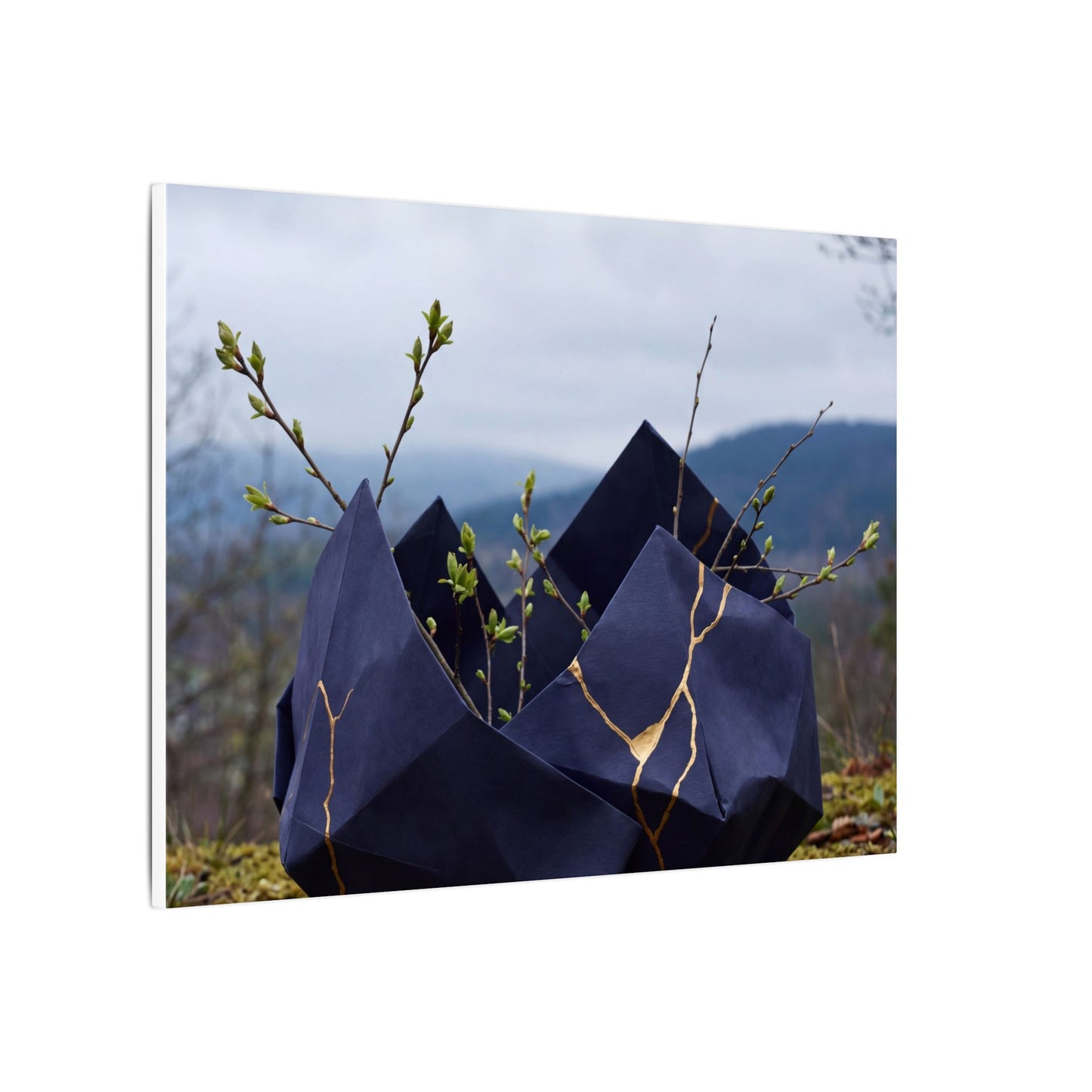 Paper Fold Canvas Art | Spring Kintsugi Gold Repair Art