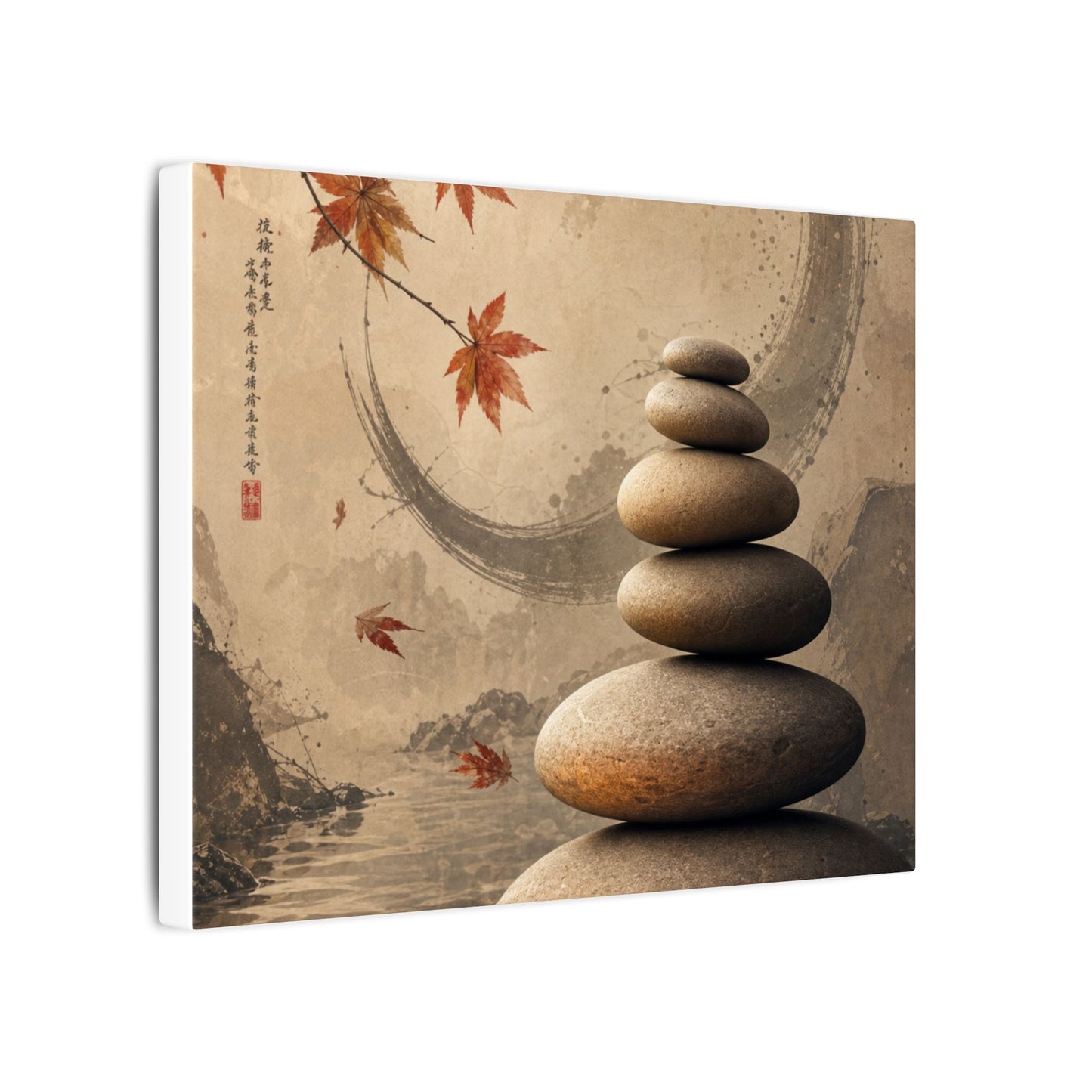 Japandi River Stones in Candlelight | Japanese Pattern Canvas Art