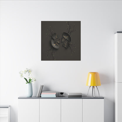 Sophisticated Broken Pottery Canvas Art - Charcoal Ink Dark Japandi