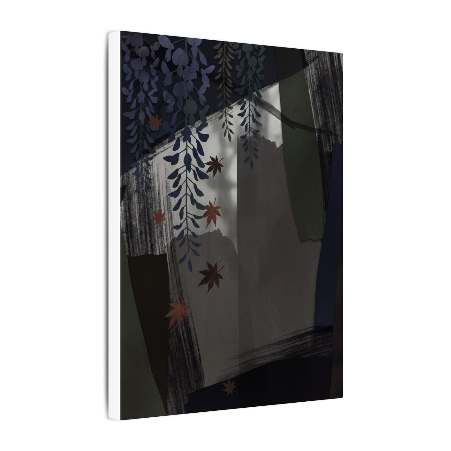 Wisteria Autumn Canvas Art | Dark Japandi Moody Design