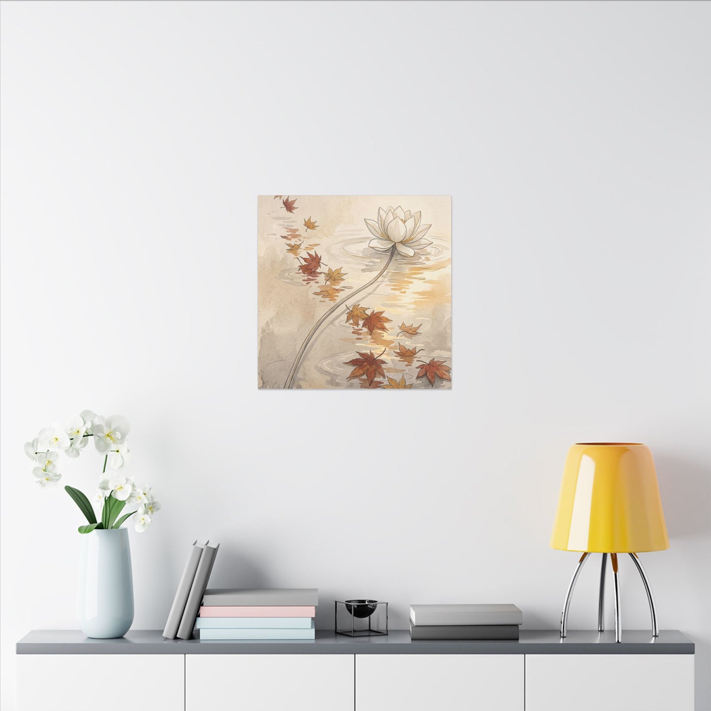 Lotus Flower Canvas Art | Autumn Japandi Minimal Line Art