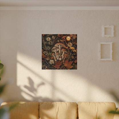 Autumn Dried Flowers Mushroom Illustration Canvas Art | Earthy Decor