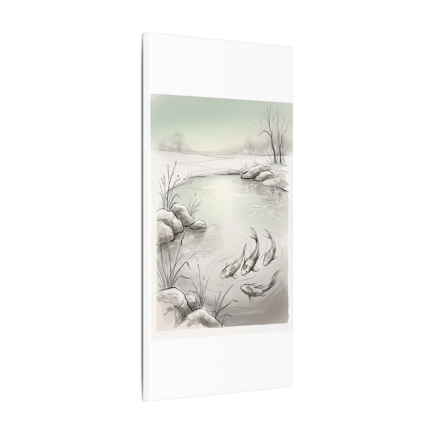 Koi Pond Minimal Line Canvas Art | Cozy Japandi Art