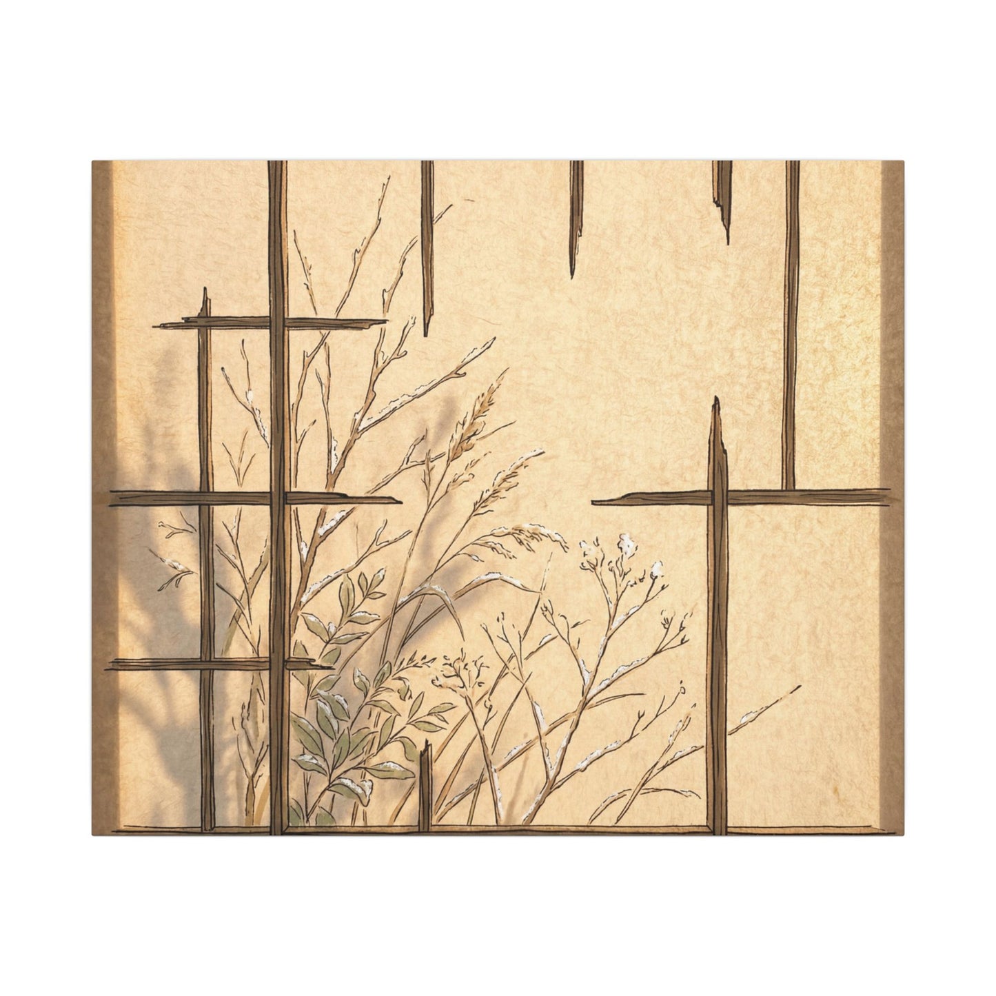 Shoji Screen Canvas Art | Winter Japandi Minimal Line Art